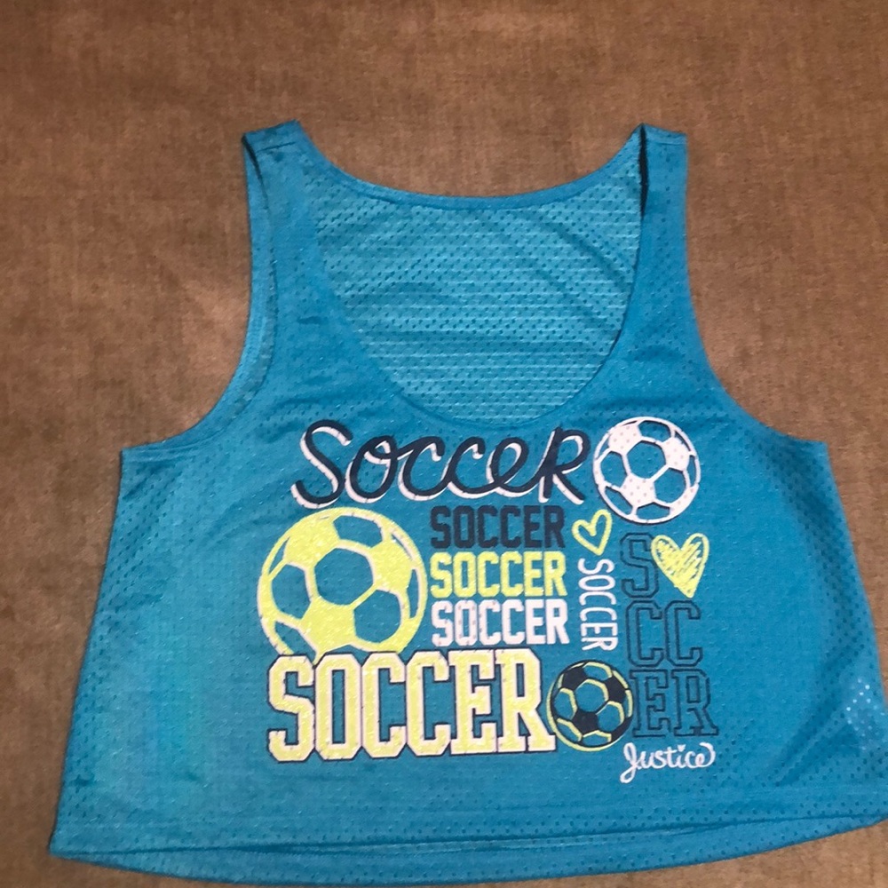 ⚽️Justice cropped mesh blue tank w/soccer on front